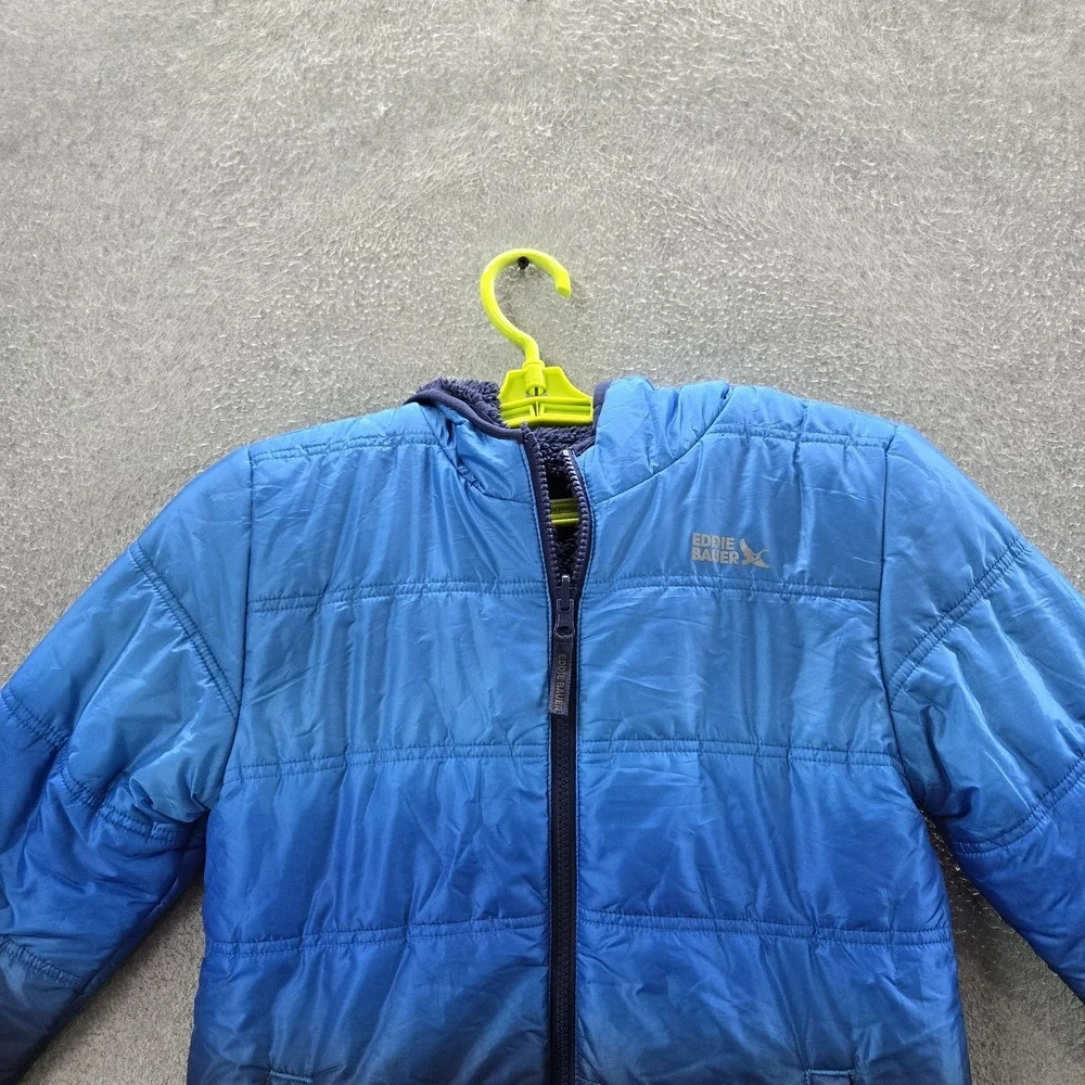 Eddie Bauer Boys Jacket 12/14 Blue Sherpa‎ Puffer Colorblock Reversible